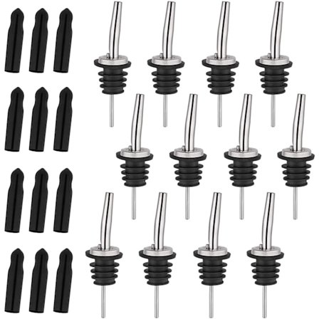 12-pack Rostfria Spritflaskhällare Avsmalnande Pip med Långa Dammskydd, Oljedispenser Flaskpipar för Upphällning