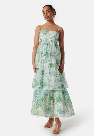 FOREVER NEW - Shauna Scallop Trim Midi Dress - Green/Floral - Kläder - - Bubbleroom