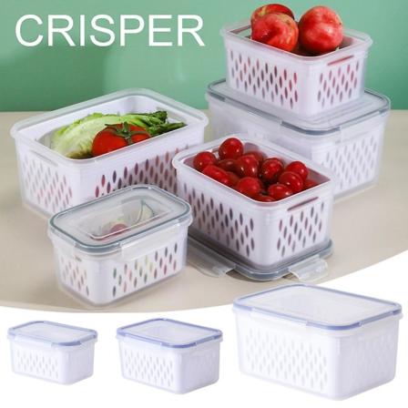 Tätande förvaringslåda med avloppskorg Återanvändbar kylarrangör för grönsaksmat Grey 3pcs