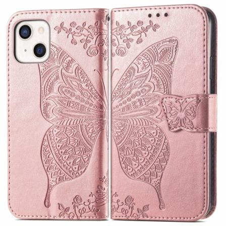 iPhone 15 lommebokveske PU skinn 4-LOMMER Motiv Butterfly