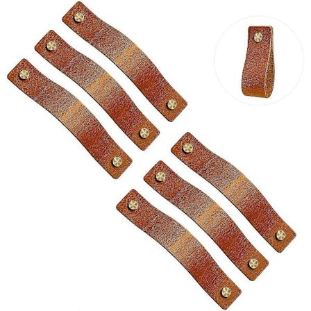 6 stk. Læder Møbelgreb, Tykke Læder Møbelgreb, Køkkenkabinet, Skab Greb, Knapper Til Skab, Kommode, Hylde, Skuffe