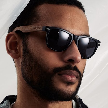 Sorte Retro Polariserte Solbriller med Trestenger for menn - Polariserte solbriller