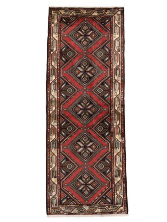79X205 Tapis D'orient Hamadan De Couloir Noir/Rouge Foncé (Laine, Perse)