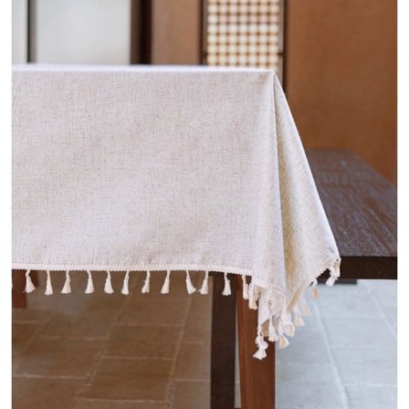 Pöytäliina neliö, hapsut, 150 x 150 cm, pellavasekoite, pöytäliina, beige