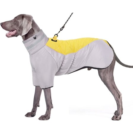 Varm hundejakke, vanntette hundeklær refleks vinter hundejakke medium stor hund antrekk klær snødress med DIY borrelås gul