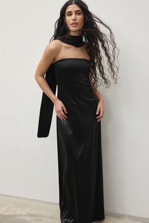 NA-KD Trend Robe tube longue fluide - Robe bustier - Noir - L (EU 42-44)