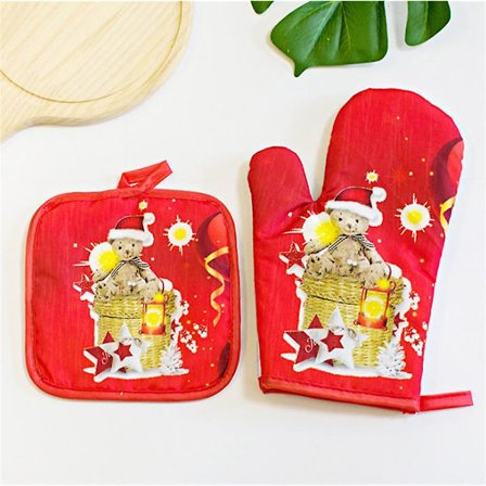 Julebage Anti-varme Handsker Ovn Mikrobølgeovn Isolationsmåtte Juleudstyr
