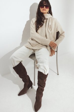 NA-KD Knitted Scarf Detail Sweater - Oversize trøjer - Beige - S