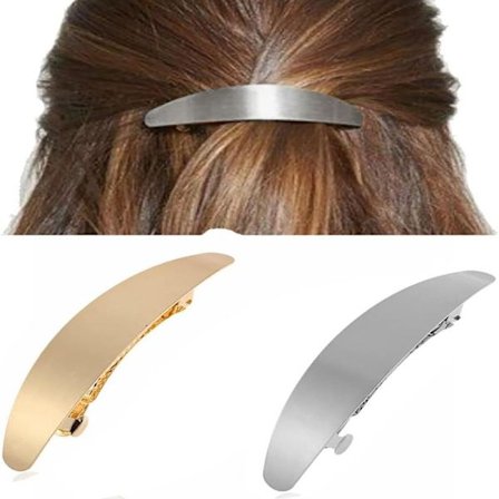 2 ST Hårspænder (sølv og guld) Vintage oval glat metal f