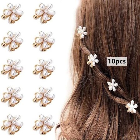Hårklemmer, Mini Blomsterformede Hårklemmer, Perle Hårklemmer, Franske Klemmer, til Kvinder, Piger, Fester, 10 stk