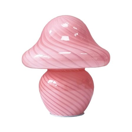 Svampe lampe, lille lyserød bordlampe med stribet glas, sød lille hvirvel natbordslampe til soveværelse, seng, gave til piger