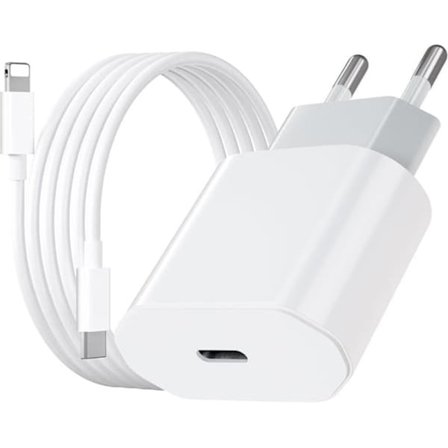 2-pak - Oplader til iPhone Adapter+Kabel 20W USB-C Hurtigoplader