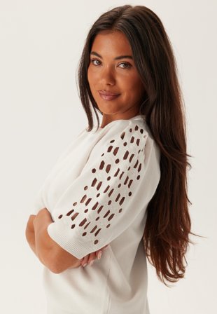 Object Collectors Item - Objyuki S/S RE KNIT PULLOVER R - White Sand - Kläder - - Bubbleroom