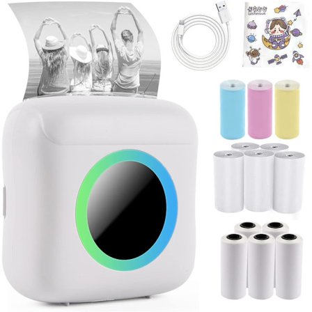 Mini bærbar fotoprinter (hvit), HD Pocket BT trådløs Therma