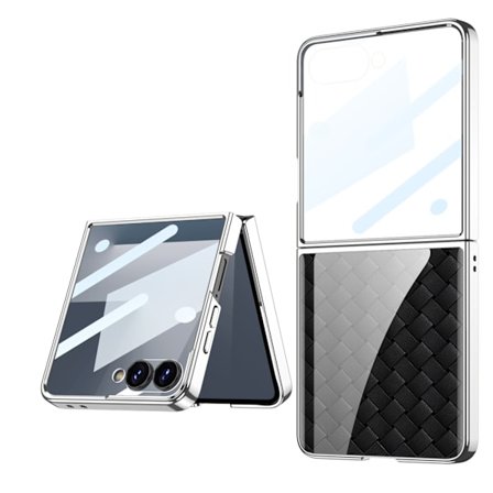 Skal för Samsung Z Flip 7, glänsande målad anti-repskyddande vikbart skydd (Vävd Svart)
