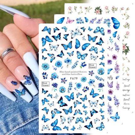 8 Ark Med Blue Butterfly 3d Nail Art Stickers För Diy