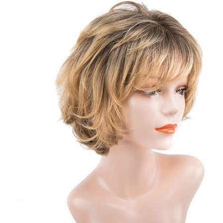 Synteettiset peruukit, lyhyet kultaiset peruukit naisille naamiaisasuihin Anime Cosp