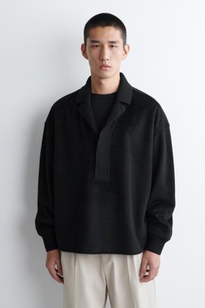 COS Men's Placket Detail Wool Blend Polo Jumper in Black