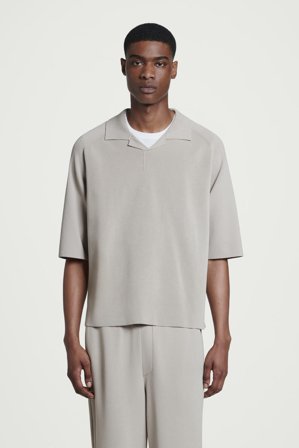 COS Men's Colour-Block Double-Faced Polo Shirt in Beige