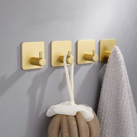 Lastkrokar i rymdaluminium med självhäftning, rostfria väggkrokar i modern stil för kök/badrum/dörr, 4 st