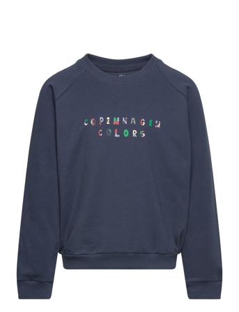 Sweat Shirt Brushed W. Logo Sweat-shirt Genser Marineblå Copenhagen Colors*Betinget Tilbud