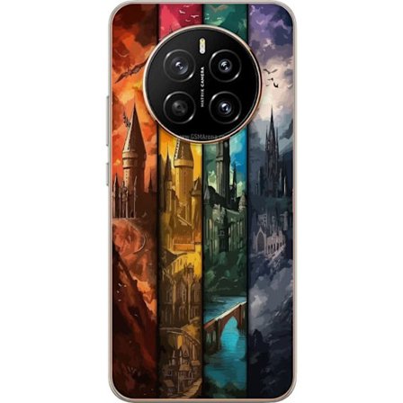 Kompatibel Mobilcover til Honor Honor Magic7 Fire magiske slotte i forskellige elementfarver, episk fantasykunst med ild vand luft og mørke i detalje