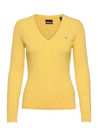 Stretch Cotton Cable V-Neck Villapaita Keltainen GANT
