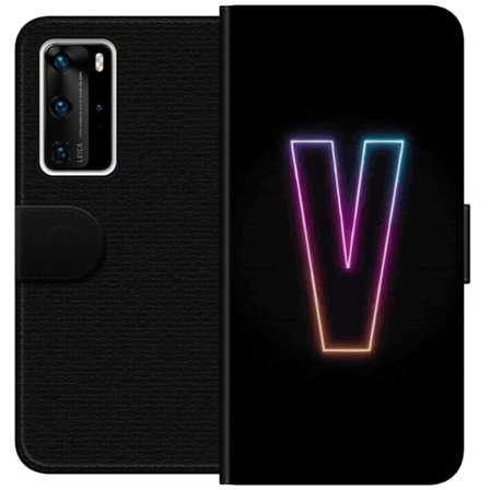 Kompatibel Tegnebogsetui til Huawei Huawei P40 Pro Neonbogstav V i farvegradueret lys mod sort baggrund, minimalistisk design med tydelig glød og mod