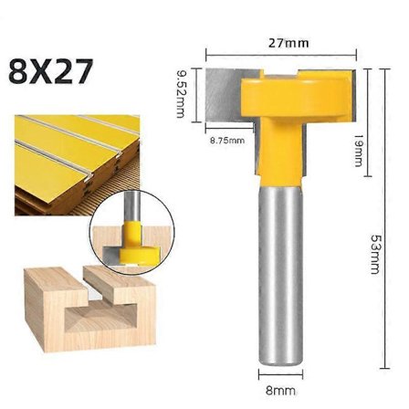 8mm T-spor T-skinne freserform fresestifter tre skjære freserverktøy freserblad rett kant stift 8mm blad gul