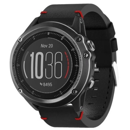 För Garmin Fenix ​​3 HR 26mm lädersutur stålspänne watch