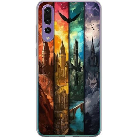 Kompatibel Mobilcover til Huawei Huawei P20 Pro Fire magiske slotte i forskellige elementfarver, episk fantasykunst med ild vand luft og mørke i deta