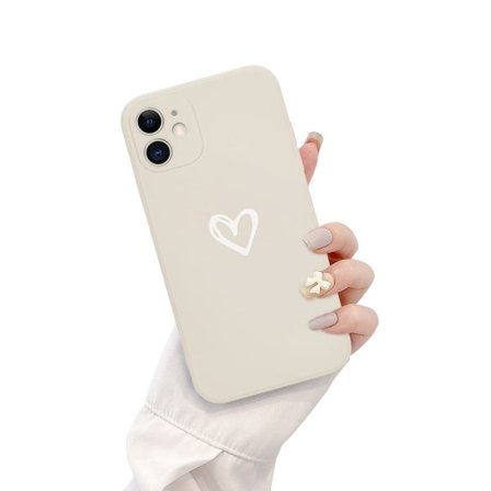 Paris_Kompatibel med iPhone 12-cover, enkelt sødt kærligheds-hjerte-hvidt