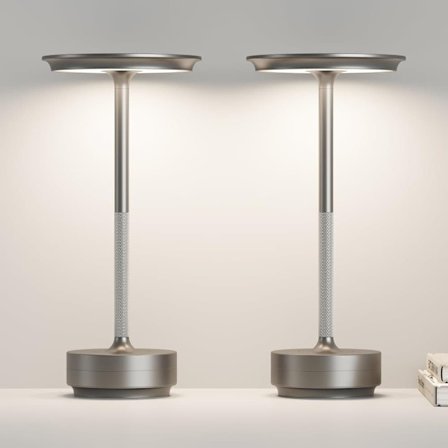 2-pakning-Trådløs bordlampe Dimbar metall USB-oppladbar bordlampe-2600mAh