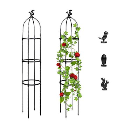 1 stk. hageobelisk espalier for klatreplanter med 3 stk. toppdekorasjon utendørs rosebusk rundt espalier for potter rustsikker metallplante GuanGuan