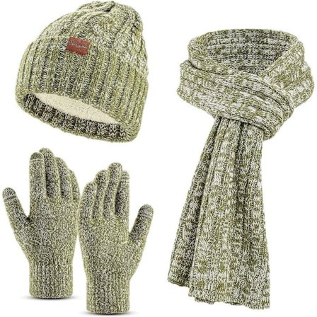 Vinterhue, halstørklæde og handskesæt, strikket hue med touchscreen-vanter til kvinder og mænd, varm lang halsedisse til koldt vejr udendørs