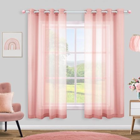 Blush Rosa Gardiner for Jenterom, Transparent Bohemske Gardiner for Barnerom, 84" Lange, Lys Grå Rose