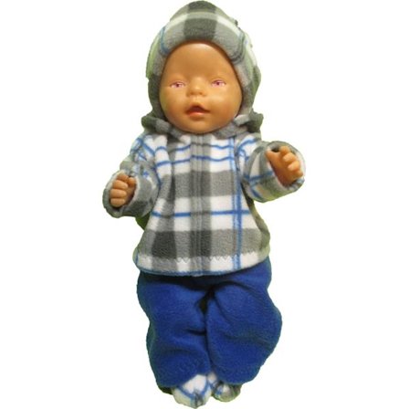Rutig/kornblå fleecedress till Baby Born, dockkläder
