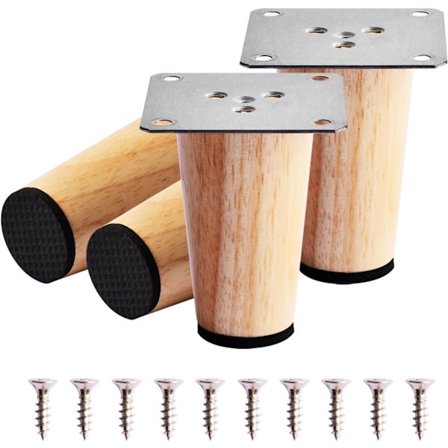 4 stk. træmøbelben, lige massive koniske træsofaben med monteringsplade skruer og skridsikre puder (15 cm)