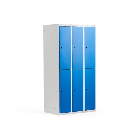 Schließfachschrank CLASSIC, 3 Module/2 Türen, 1740 x 900 x 550 mm, blau