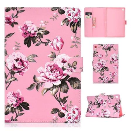 Samsung Galaxy Tab S5e mønster læder etui - Blomst Pink