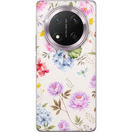 Yhteensopiva Puhelinkuori Honor Honor Magic7 Lite Kukkakuviota käsinmaalatuilla kukilla, perhosilla ja hyönteisillä romanttiseen skandinaaviseen ty