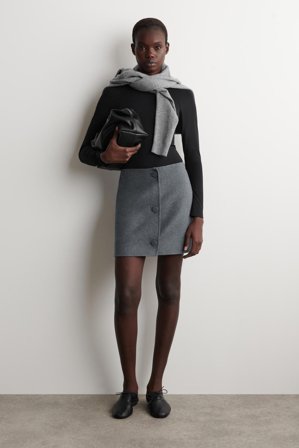 COS Femme Mini-Jupe Boutonnée En Laine Double Face in Gris