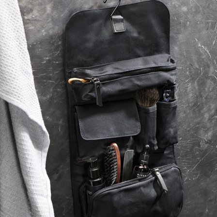 Trousse de toilette noire en toile cirée roulée Grover pour hommes - Trousses de toilette - pour Hommes - Lucleon