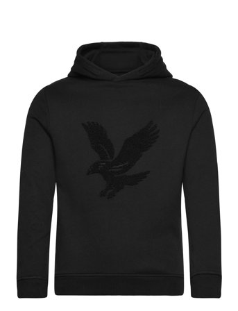 Lyle & Scott Towelling Eagle Pullover Hoodie - Black - 136-140
