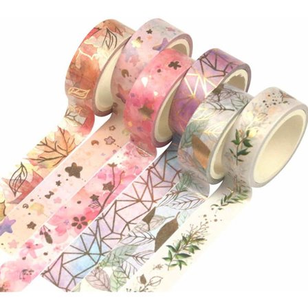 Washi Tejp Set Dekorativ Tejp Hantverksmaterial för DIY, Bullet Journal, Hantverk, Presentinslagning, Scrapbooking (6 Rullar)