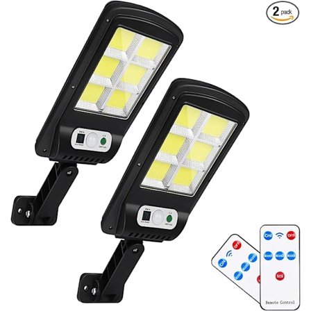 Utomhus LED Solcellslampa med Fjärrkontroll, IP65 Rörelsesensor, 3 Lägen, 2-Pack