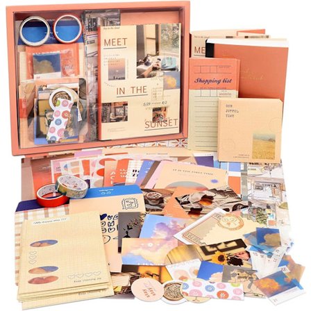 348-delars Scrapbooking-tillbehörsset, Orange Aesthetic Bullet Journal Scrapbook-kit med A6-rutnät