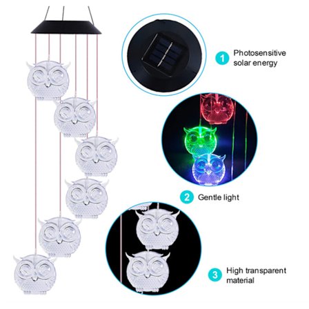 Solcellsdriven vindspel med LED, färgskiftande kolibri, fjäril, EVA-boll, trädgård, julklapp, utomhusdekoration