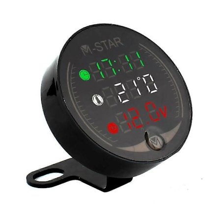 4 i 1 Motorsykkel ATV Voltmeter + Elektronisk Klok + Termometer + Stoppklokke Digital LED Temperatur Volta