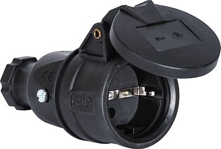 GELIA Skjøtekontakt med jord sort med lokk IP44